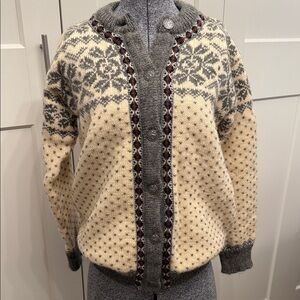 Dale of Norway Gray and Cream Cardigan Sweater Pure New Wool
